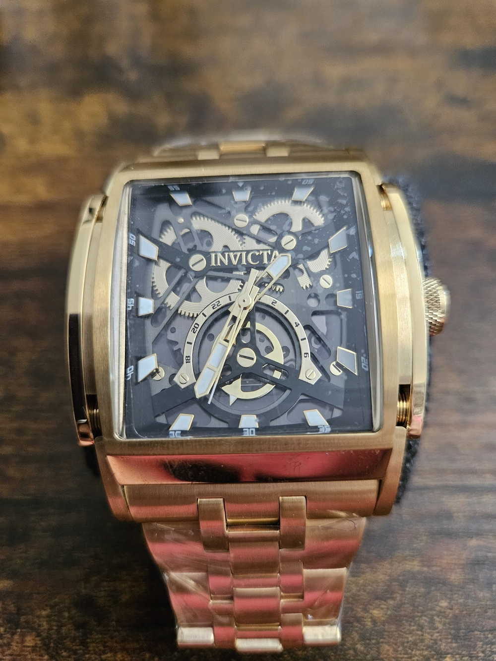 Invicta Men's Gold-Tone Skeleton Dial Bracelet Watch